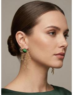 PENDIENTES LARGOS DORADOS PIEDRA VERDE | INVITADA BODA,GALA 2