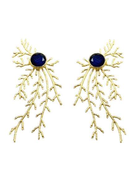 PENDIENTES LARGOS DORADOS PIEDRA AZUL CLARO | INVITADA BODA,GALA