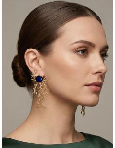 PENDIENTES LARGOS DORADOS PIEDRA AZUL CLARO | INVITADA BODA,GALA 2