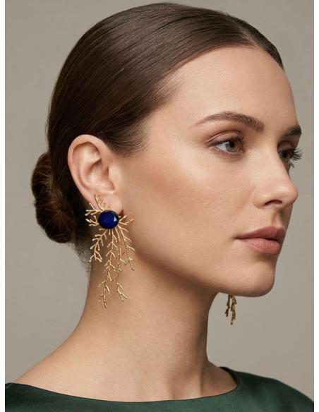 PENDIENTES LARGOS DORADOS PIEDRA AZUL CLARO | INVITADA BODA,GALA