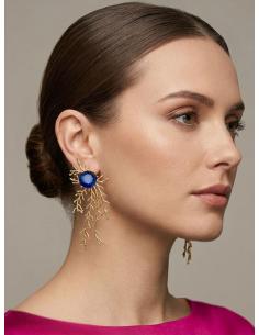 PENDIENTES LARGOS DORADOS PIEDRA AZULONA | INVITADA BODA,GALA 2