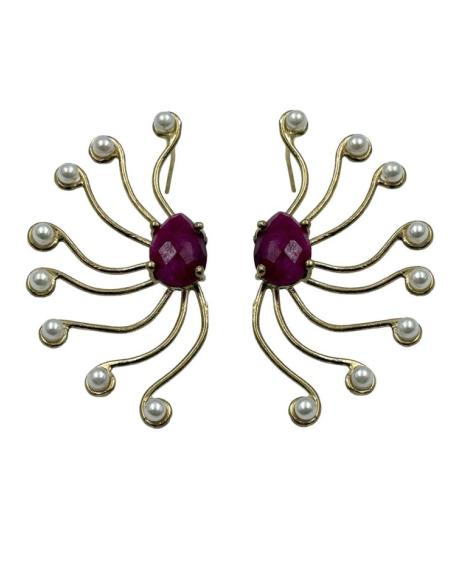 PENDIENTES MUJER SOL CON PIEDRA BUGAMBILIA | GALA Y BODA
