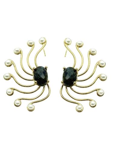 PENDIENTES MUJER SOL CON PIEDRA LABRADORITA | GALA Y BODA