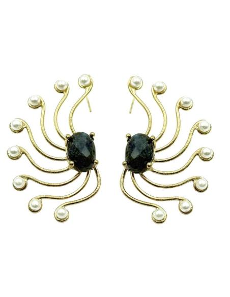 PENDIENTES MUJER SOL CON PIEDRA LABRADORITA | GALA Y BODA