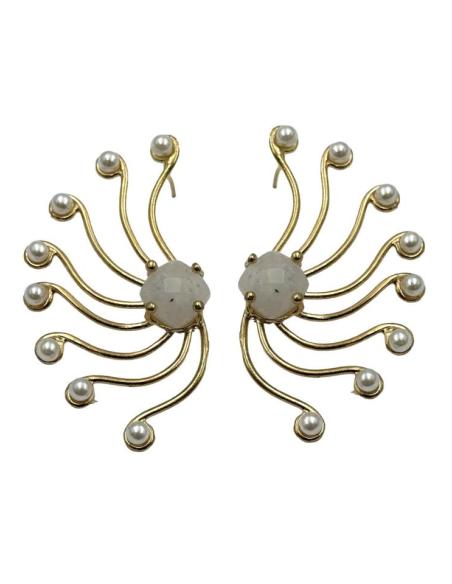 PENDIENTES MUJER SOL CON PIEDRA LUNA BLANCA | GALA Y BODA