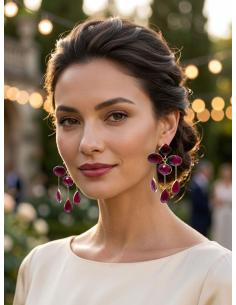 PENDIENTES MUJER DE DISEÑO CON PIEDRA RUBI BUGAMBILIA | INVITADA BODA,GALA 2