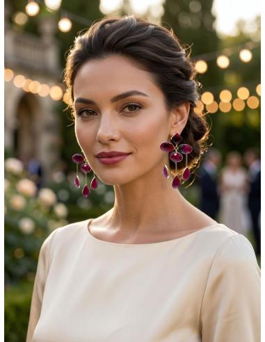 PENDIENTES MUJER DE DISEÑO CON PIEDRA RUBI BUGAMBILIA | INVITADA BODA,GALA