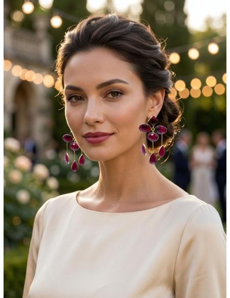 PENDIENTES MUJER DE DISEÑO CON PIEDRA RUBI BUGAMBILIA | INVITADA BODA,GALA