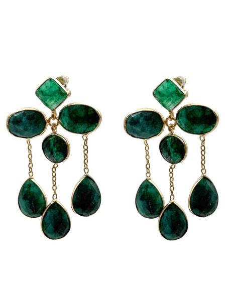 PENDIENTES MUJER DE DISEÑO CON PIEDRA VERDE ESMERALDA| INVITADA BODA,GALA