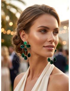 PENDIENTES MUJER DE DISEÑO CON PIEDRA VERDE ESMERALDA| INVITADA BODA,GALA 2