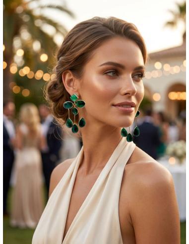 PENDIENTES MUJER DE DISEÑO CON PIEDRA VERDE ESMERALDA| INVITADA BODA,GALA