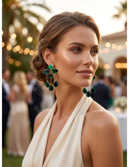 PENDIENTES MUJER DE DISEÑO CON PIEDRA VERDE ESMERALDA| INVITADA BODA,GALA