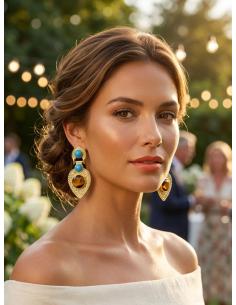 ELEGANTES PENDIENTES MUJER AZUL Y MARRON | MADRINA INVITADA 2