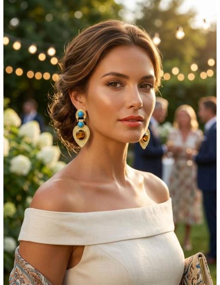 ELEGANTES PENDIENTES MUJER AZUL Y MARRON | MADRINA INVITADA