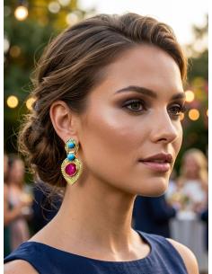 ELEGANTES PENDIENTES MUJER AZUL Y ROSA | MADRINA INVITADA 2