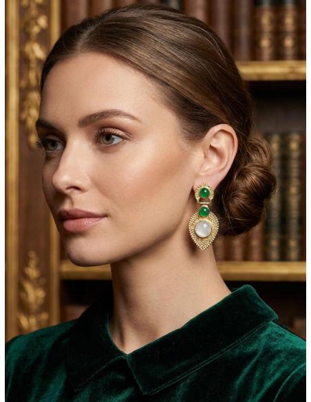 ELEGANTES PENDIENTES MUJER VERDE Y GRIS | MADRINA INVITADA