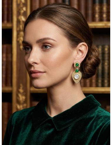 ELEGANTES PENDIENTES MUJER VERDE Y GRIS | MADRINA INVITADA
