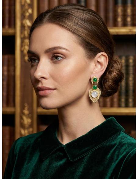 ELEGANTES PENDIENTES MUJER VERDE Y GRIS | MADRINA INVITADA