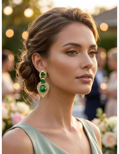 ELEGANTES PENDIENTES MUJER VERDE ESMERALDA | MADRINA INVITADA