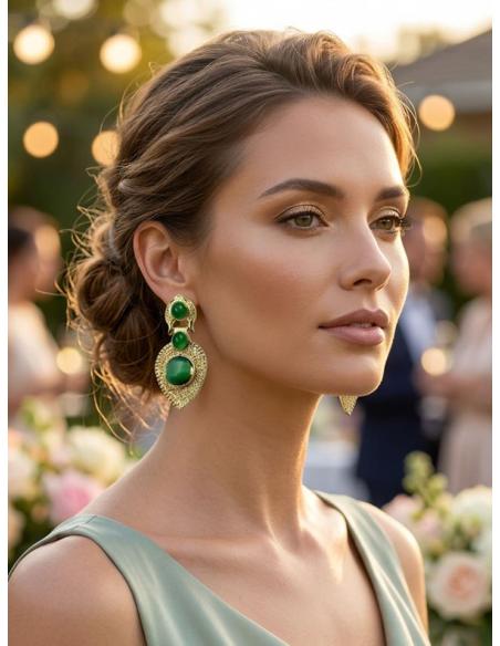 ELEGANTES PENDIENTES MUJER VERDE ESMERALDA | MADRINA INVITADA
