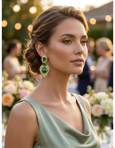 ELEGANTES PENDIENTES MUJER VERDE ESMERALDA | MADRINA INVITADA