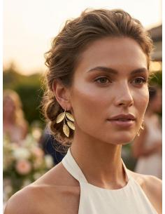 PENDIENTES MADRINA LARGOS HOJAS DORADAS | MUJER BODA 2