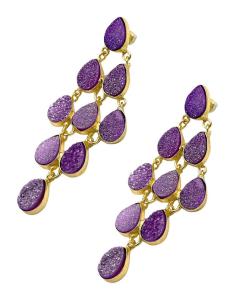 PENDIENTES BODA MORADOS LARGOS DISEÑO ROMBO | PIEDRA DRUSA
