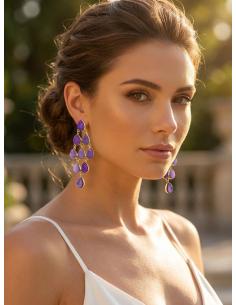 PENDIENTES BODA MORADOS LARGOS DISEÑO ROMBO | PIEDRA DRUSA 2
