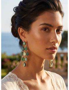 PENDIENTES BODA VERDES LARGOS DISEÑO ROMBO | PIEDRA DRUSA 2