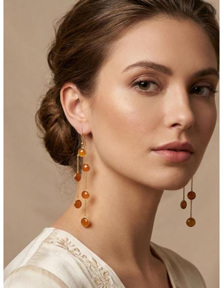 PENDIENTES NARANJAS LARGOS DE PIEDRA Y CADENAS | INVITADA BODA