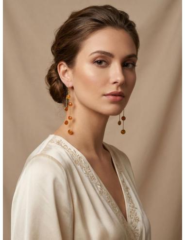 PENDIENTES NARANJAS LARGOS DE PIEDRA Y CADENAS | INVITADA BODA