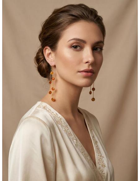 PENDIENTES NARANJAS LARGOS DE PIEDRA Y CADENAS | INVITADA BODA