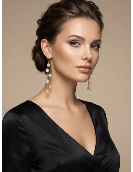 PENDIENTES BLANCOS LARGOS DE PIEDRA LUNA | INVITADA BODA