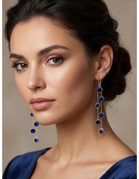 PENDIENTES AZUL MARINO LARGOS PIEDRA LAPISLAZULI | INVITADA BODA
