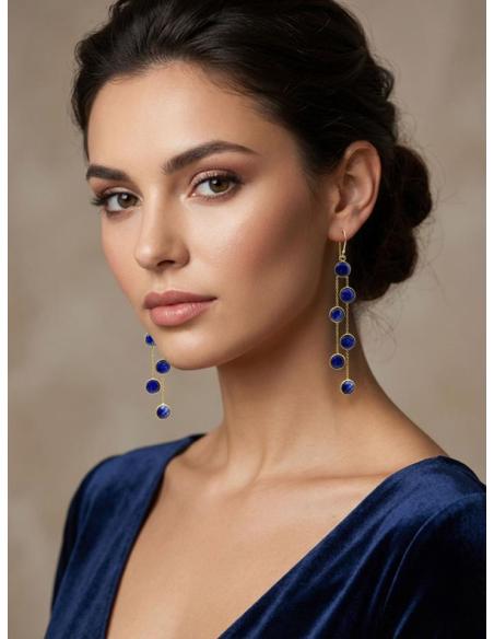 PENDIENTES AZUL MARINO LARGOS PIEDRA LAPISLAZULI | INVITADA BODA