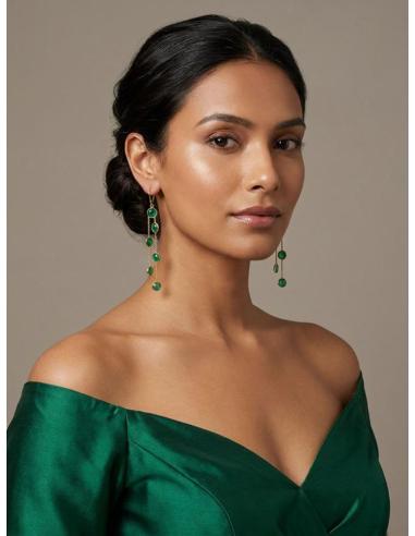 PENDIENTE BODA LARGO VERDE CON CADENAS | PIEDRA JADE