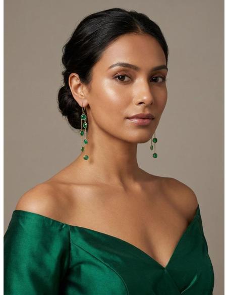 PENDIENTE BODA LARGO VERDE CON CADENAS | PIEDRA JADE