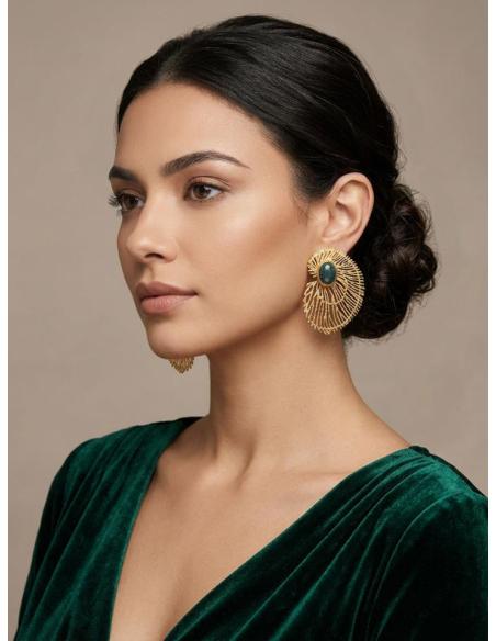 PENDIENTE INVITADA DORADO Y PIEDRA VERDE MAR | BODA GALA