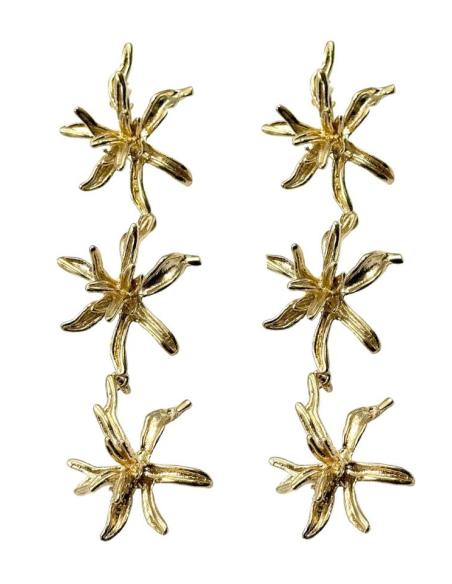 PENDIENTES INVITADA LARGOS DORADOS CON FLORES | BODA NOCHE
