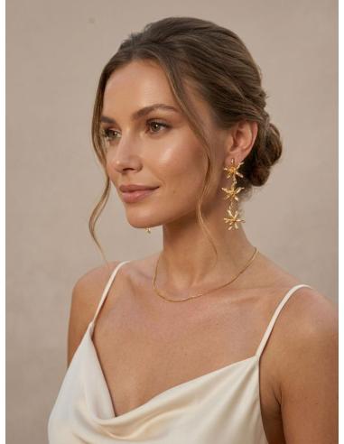 PENDIENTES INVITADA LARGOS DORADOS CON FLORES | BODA NOCHE