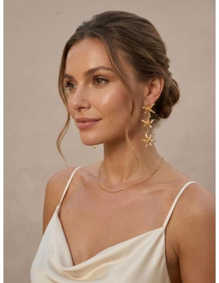 PENDIENTES INVITADA LARGOS DORADOS CON FLORES | BODA NOCHE