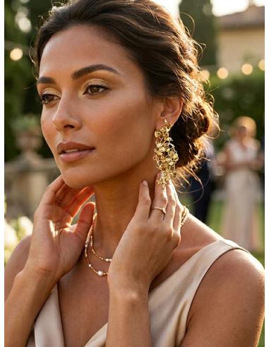 PENDIENTES MUJER DORADOS LARGOS DISEÑO JARDIN | INVITADA BODA