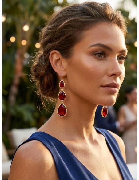 PENDIENTES MUJER LARGOS ROJOS DE CRISTAL PARA BODA | INVITADA GALA