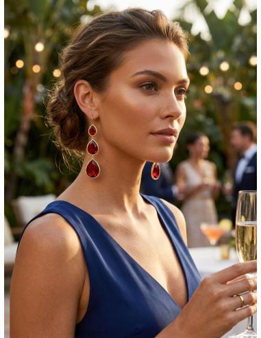 PENDIENTES MUJER LARGOS ROJOS DE CRISTAL PARA BODA | INVITADA GALA