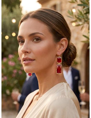 PENDIENTES MUJER LARGOS ROJOS DE CRISTAL PARA BODA | DIA Y NOCHE