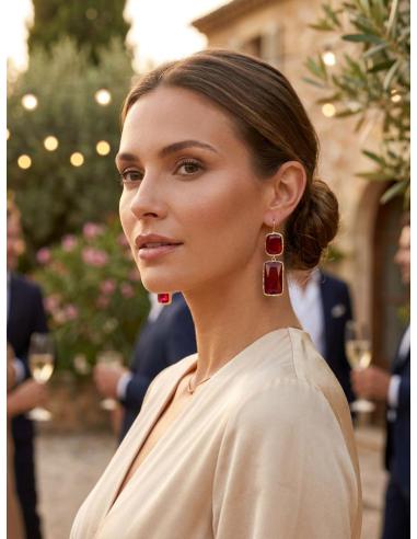 PENDIENTES MUJER LARGOS ROJOS DE CRISTAL PARA BODA | DIA Y NOCHE