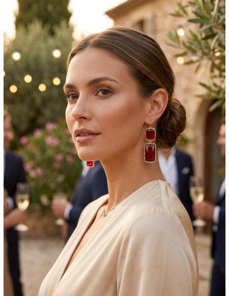 PENDIENTES MUJER LARGOS ROJOS DE CRISTAL PARA BODA | DIA Y NOCHE