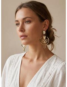 PENDIENTES LARGOS Y GRANDES CAMEL CON FLOR DE LOTO | JOYA ASTA CASUAL 2