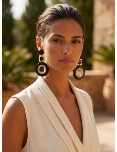 PENDIENTES MUJER LARGOS DE ASTA CON ARO NEGRO | JOYA AFRICA