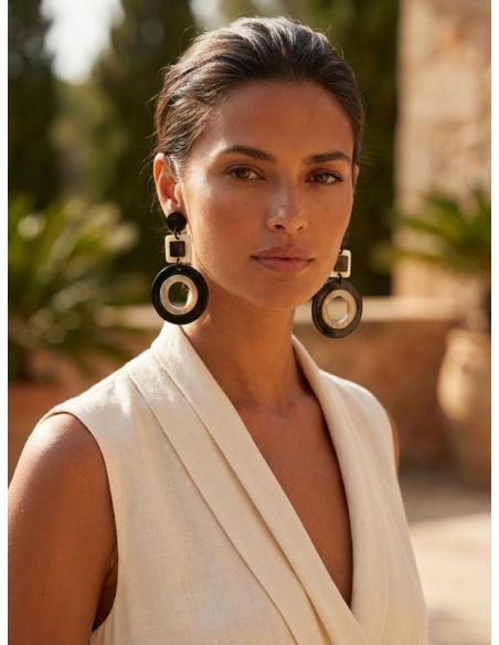 PENDIENTES MUJER LARGOS DE ASTA CON ARO NEGRO | JOYA AFRICA